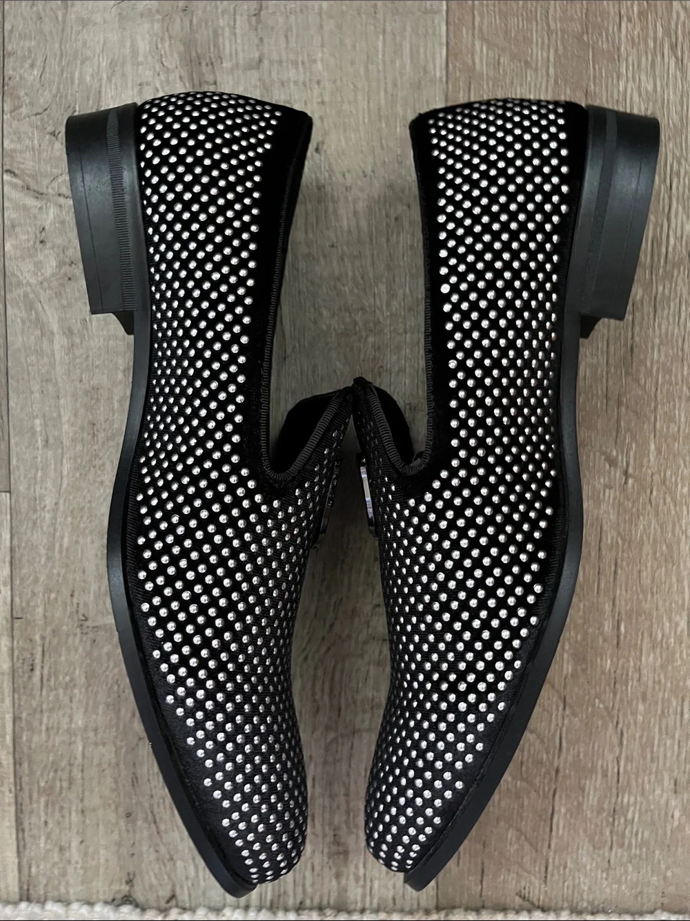 Stacy Adams Swagger Black w/ Silver Studs Slip-On Loafers Silver Crest Size 9M